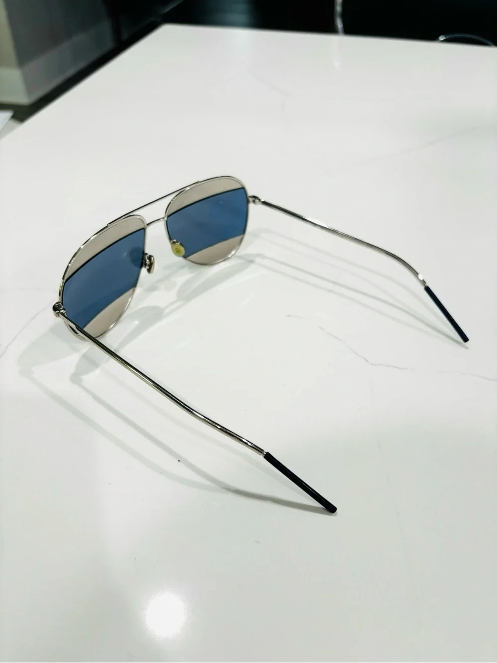 Dior Silver Aviator Sunglasses with Blue Lenses